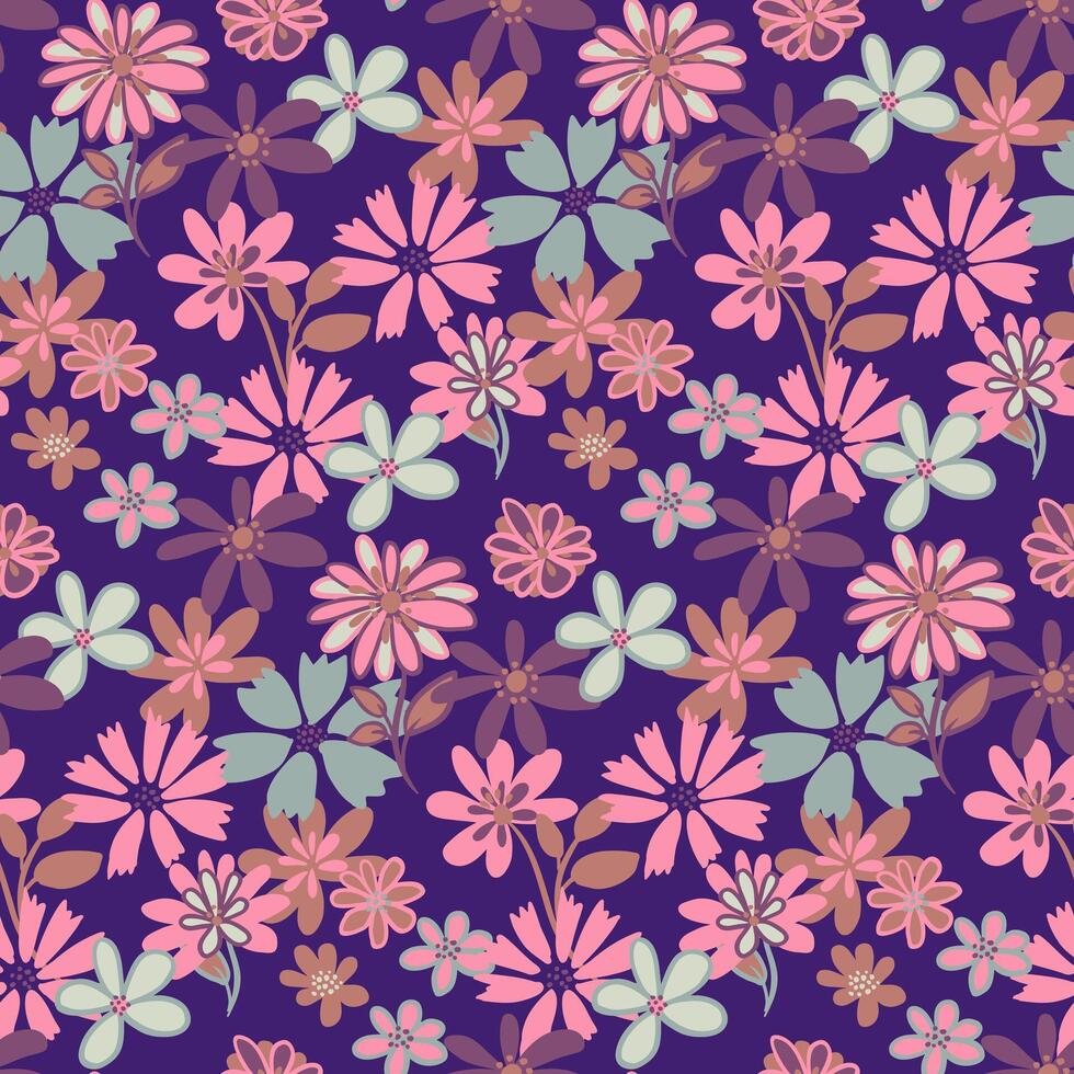 Colorful seamless pattern with cute ditsy flowers. hand drawn sketch doodle. Abstract summer background with liberty floral. Template for designs, notebook cover, childish textiles vector