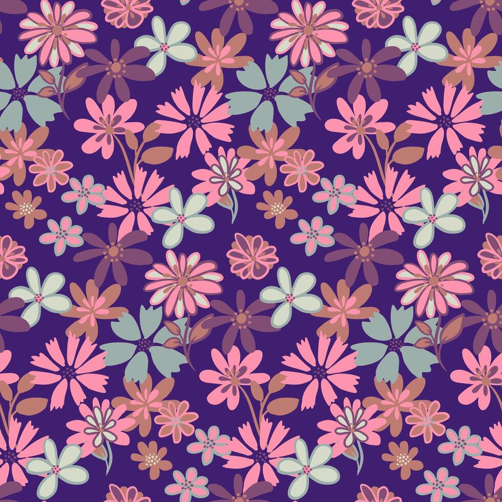 Colorful seamless pattern with cute ditsy flowers. hand drawn sketch doodle. Abstract summer background with liberty floral. Template for designs, notebook cover, childish textiles vector