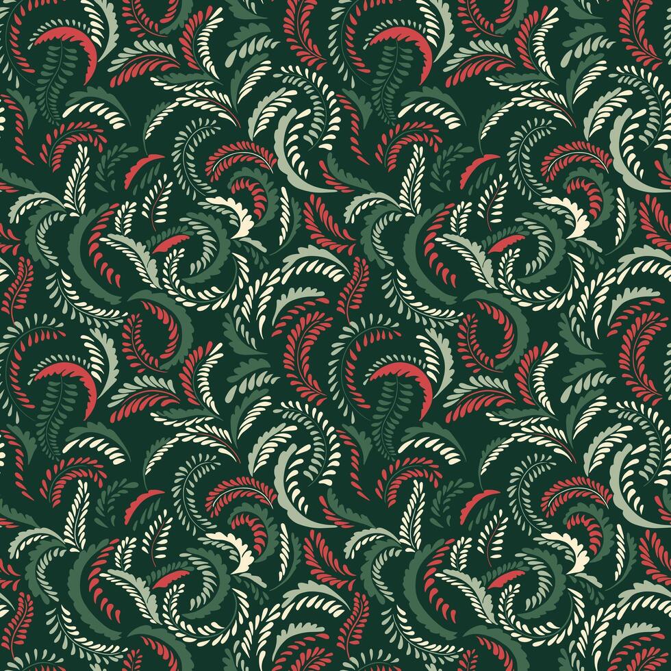 Colorful green monogram branches in tiny shapes dots, drops, spots seamless pattern. Christmas simple background with abstract flat textured twisted stems. hand drawn. Collage for design vector