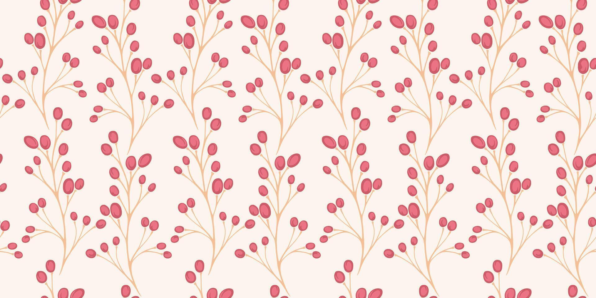 Creative branches with abstract shapes berries, drops, dots, spots seamless pattern. Pastel simple decorative printing light background. hand drawn. vector