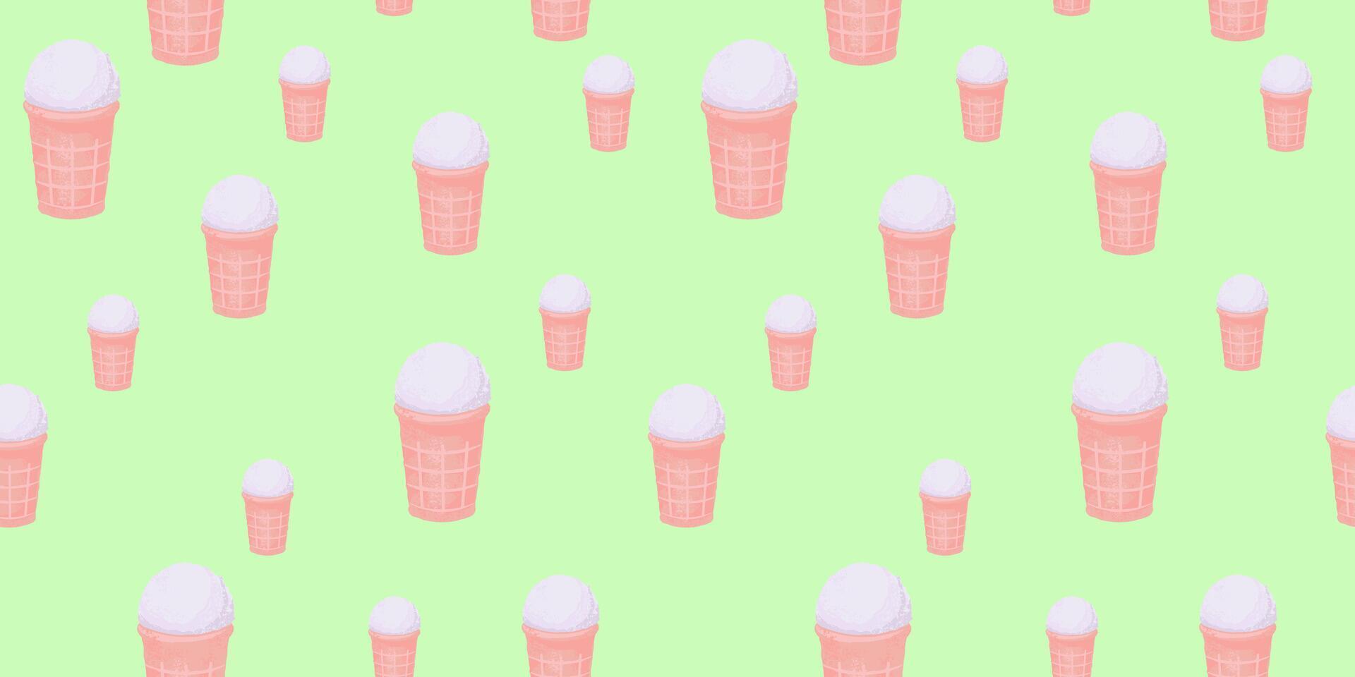 Abstract artistic cute fresh ice cream seamless pattern on a green background. hand drawn. Colorful illustration summer dessert print. Collage for designs, children textiles, vector