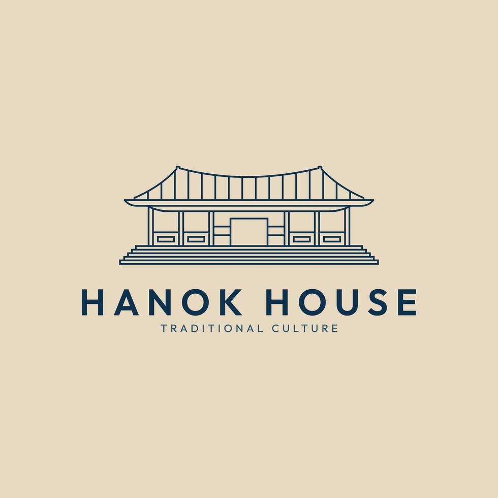 hanok house line art logo illustration design, traditional korean building logo vector
