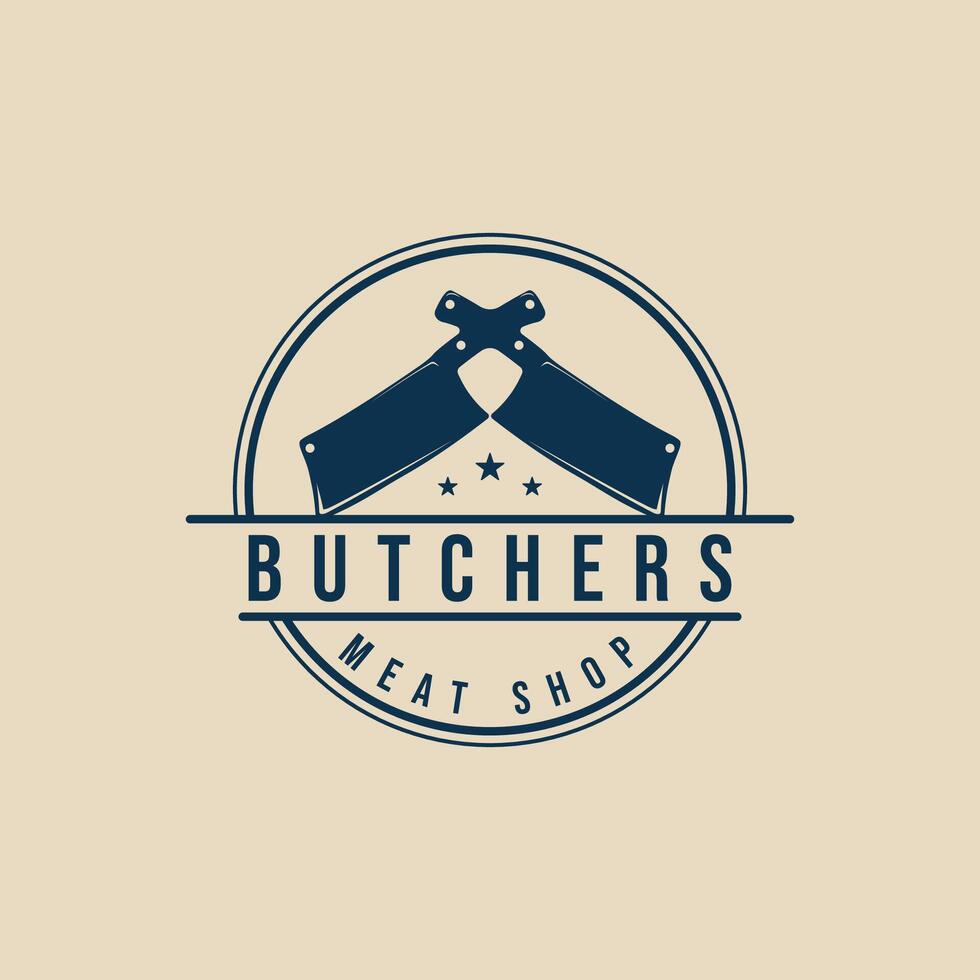 butchers knife vintage logo with emblem illustration design graphic template vector