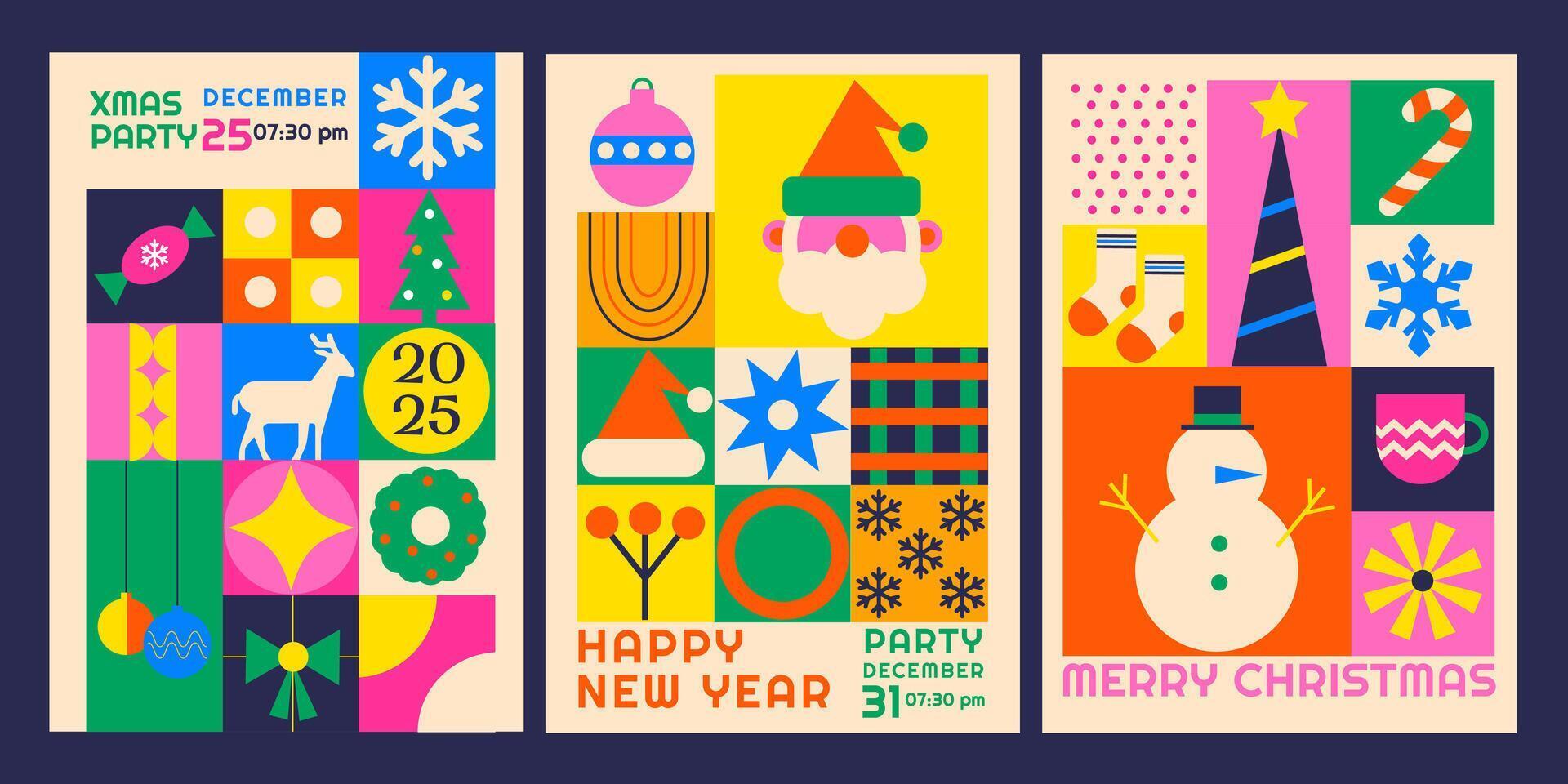 Bauhaus invitation flyer for New Year and Christmas party vector