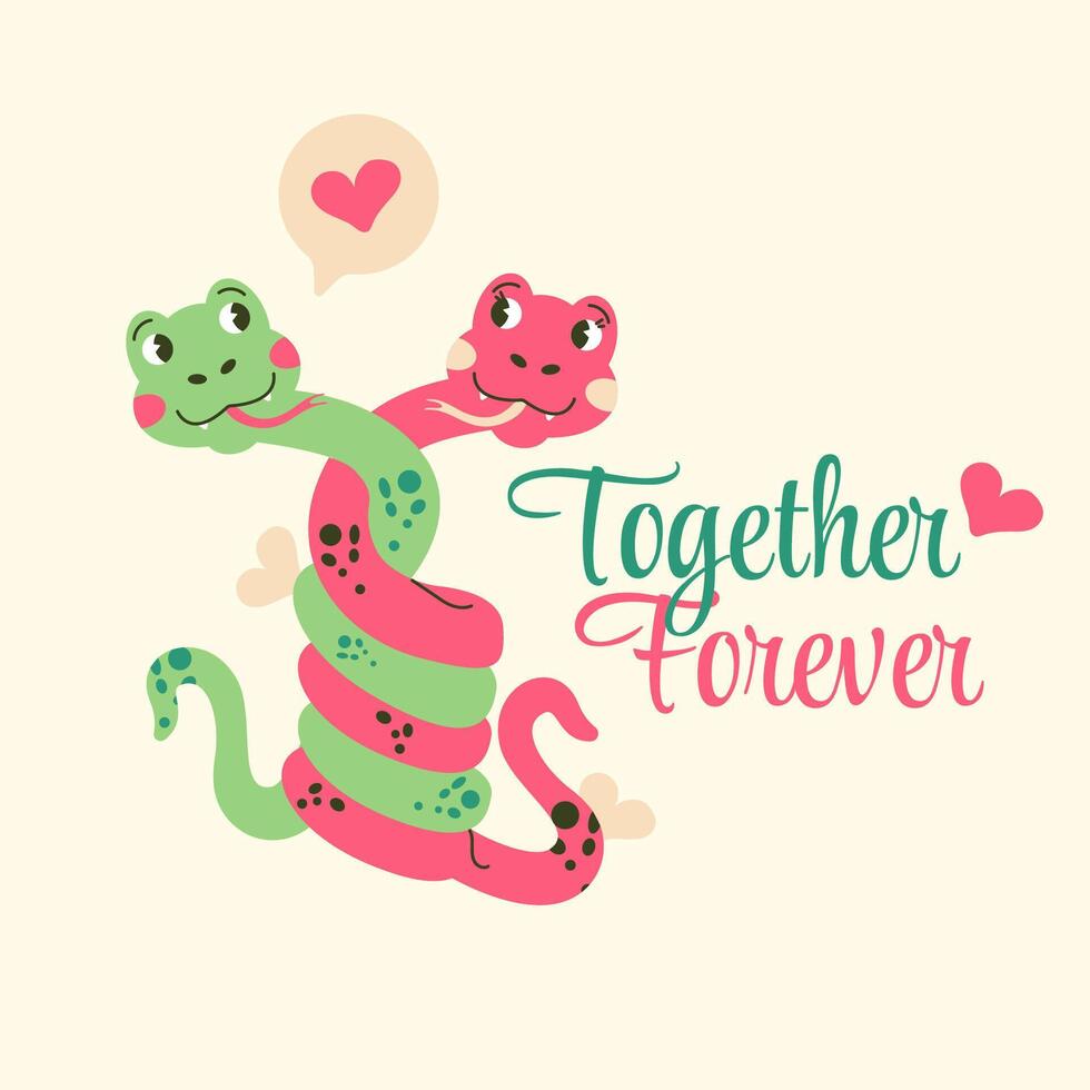 Snakes character Valentine's Day poster is forever together vector