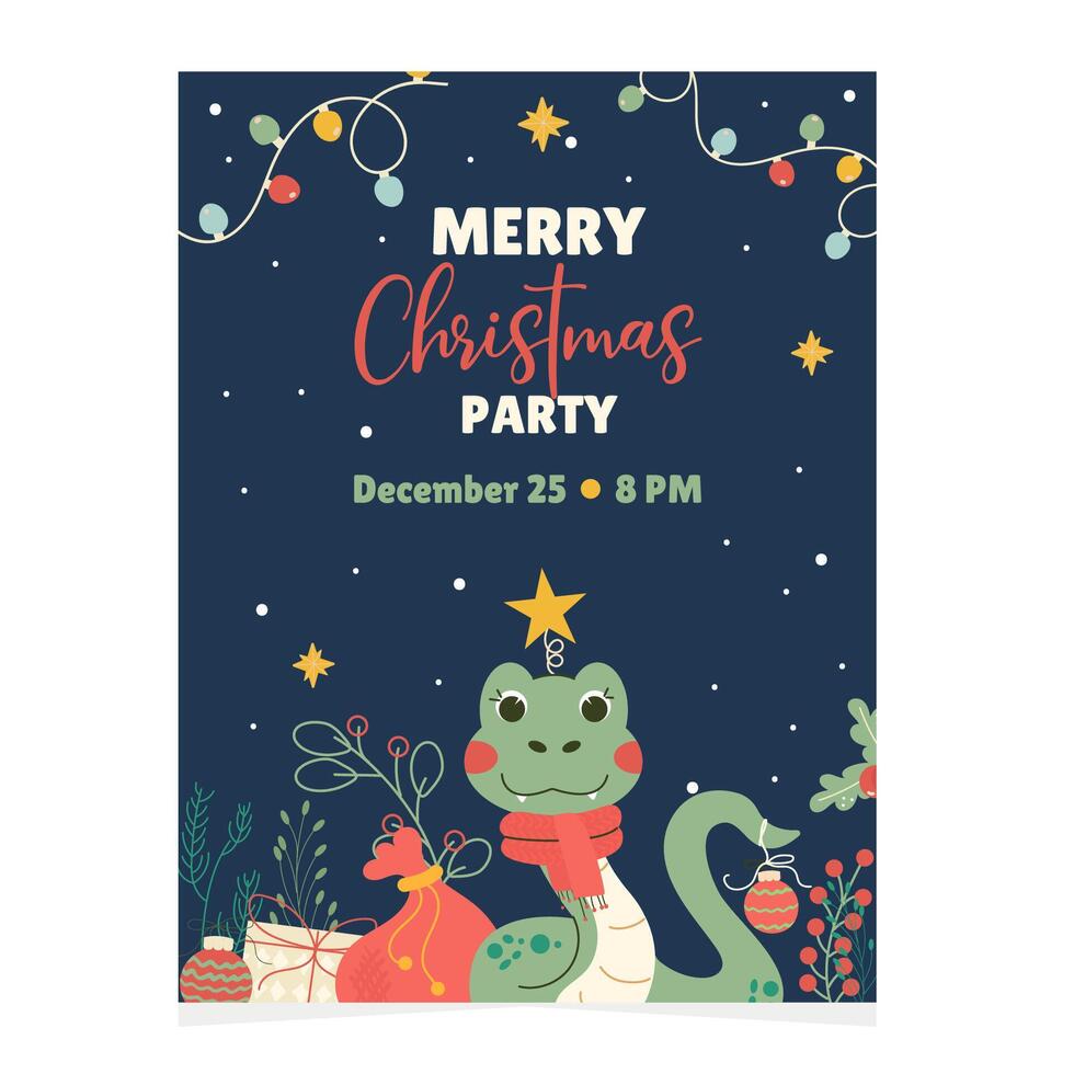 Character snake Christmas invitation template party vector