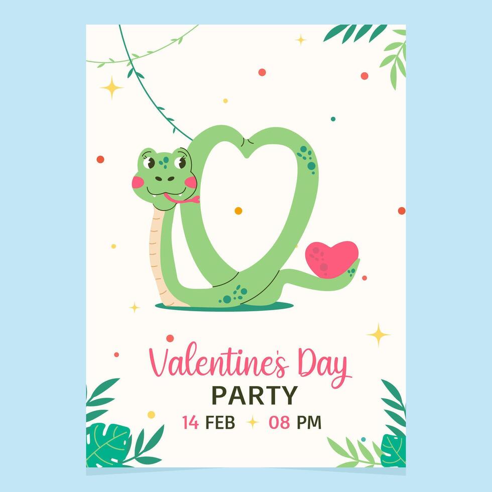 Character snake with heart Valentine's Day invitation template vector