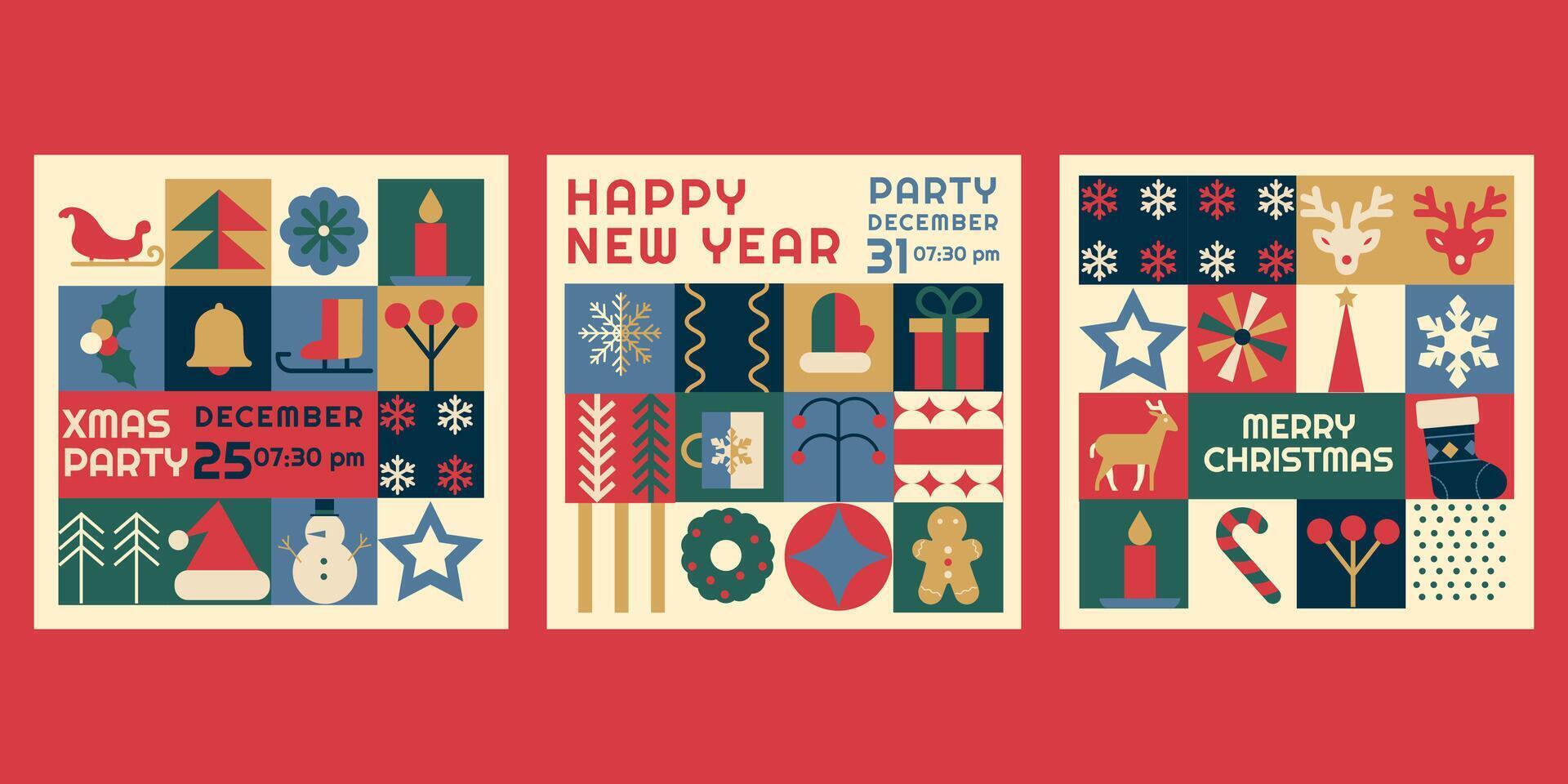 Bauhaus invitación volantes para nuevo año Navidad fiesta vector