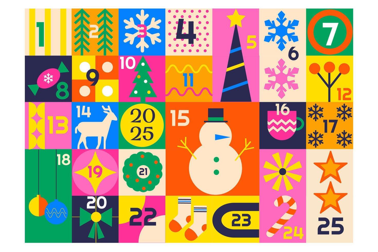 Bauhaus geometric Christmas advent calendar vector
