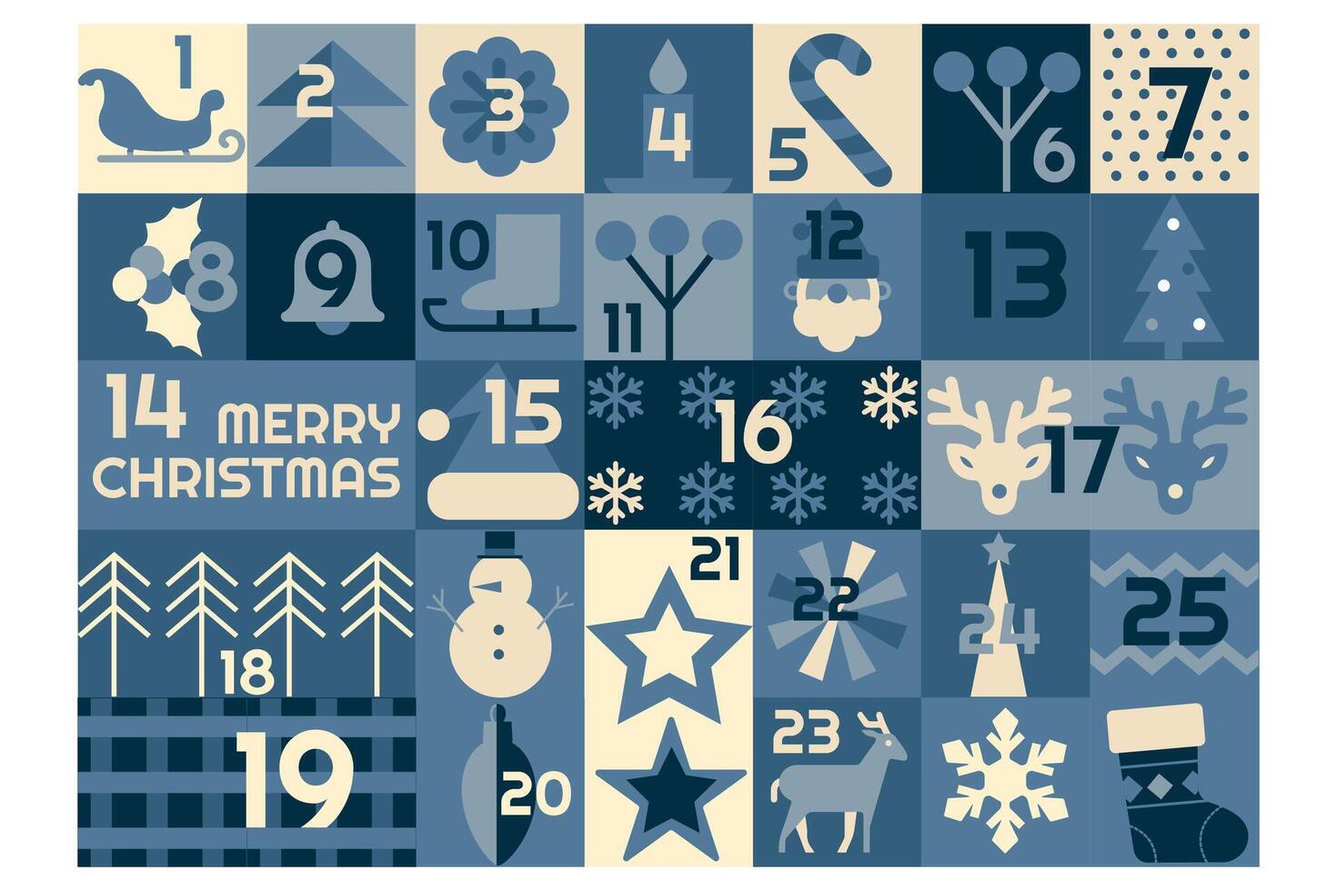 Bauhaus geometric retro Christmas advent calendar monochrome silhouette vector