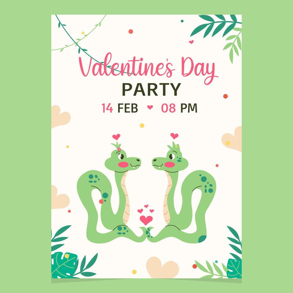 Character a pair of snakes in love Valentine's Day invitation template vector