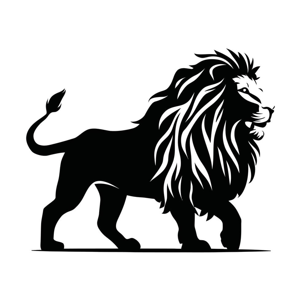 Black and White Lion illustration Silhouette. vector