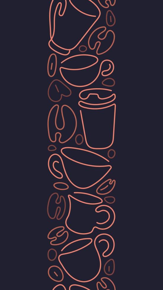 Coffee line border cappuccino cup, art bean vector