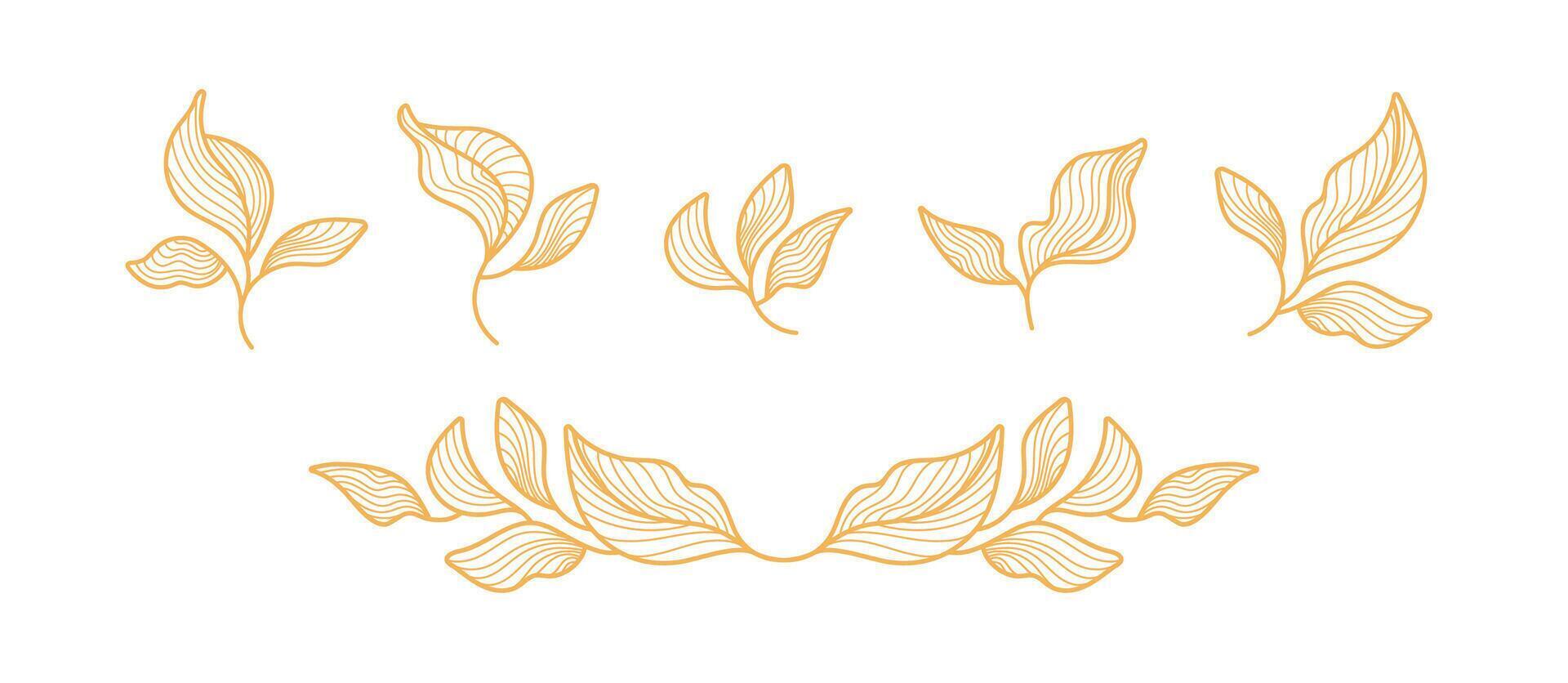 Golden leaves, line collection Art deco set vector