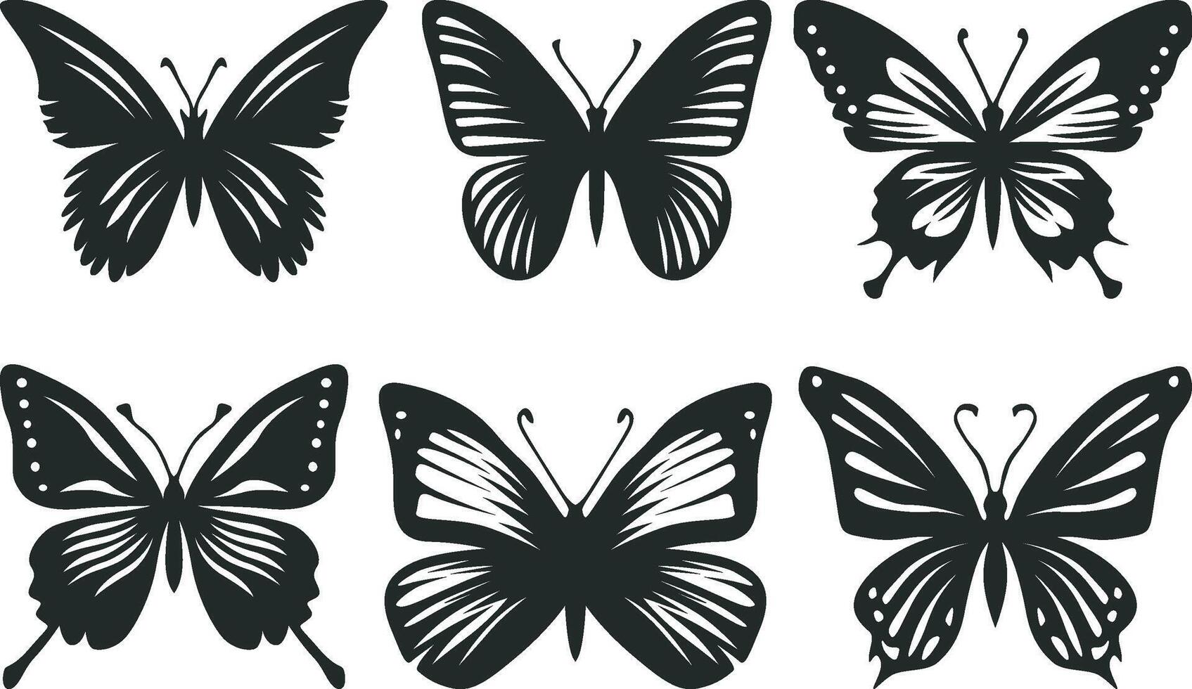 mariposa siluetas haz recopilación, negro mariposa conjunto vector