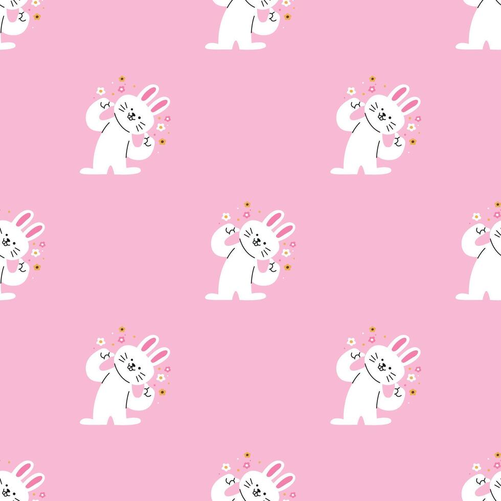 A CUTE WHITE BUNNY SEAMLESS PATTERN vector