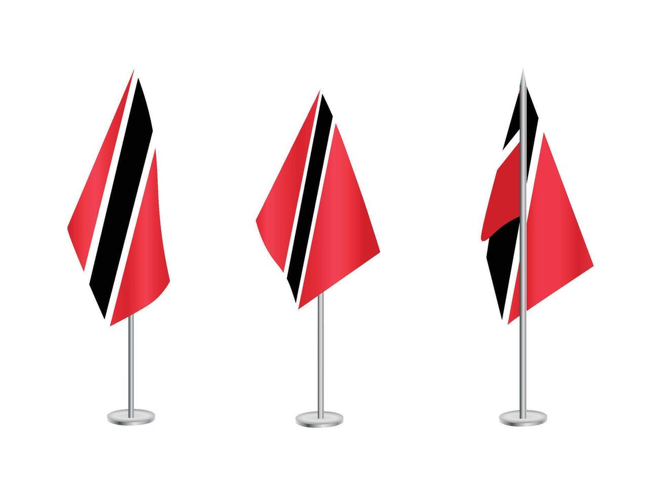 Flag of Trinidad and Tobago with silver pole.Set of Trinidad and Tobago's national flag vector