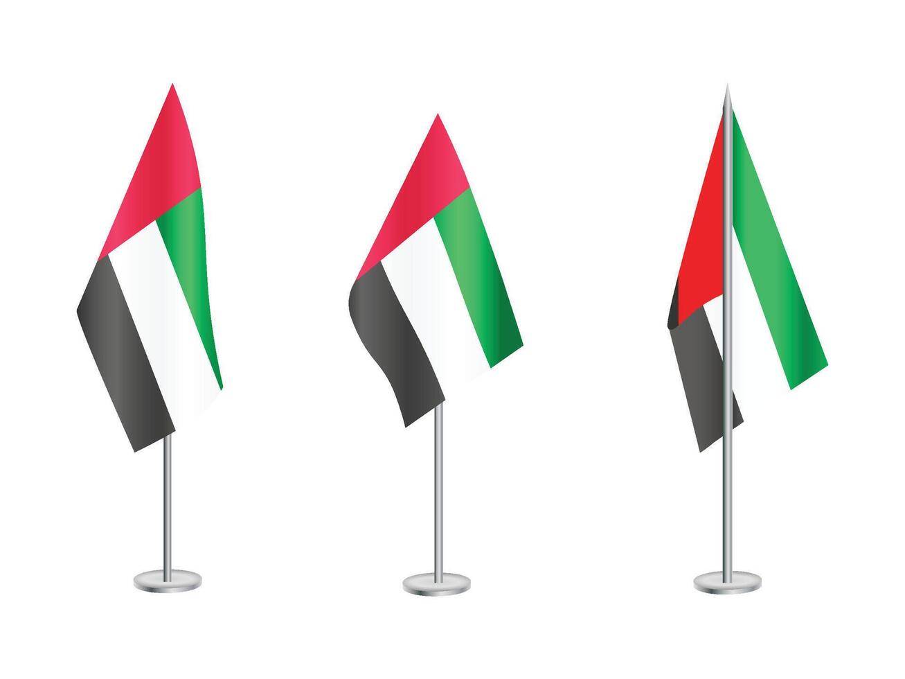 Flag of UAE with silver pole.Set of United Arab Emirates's national flag vector