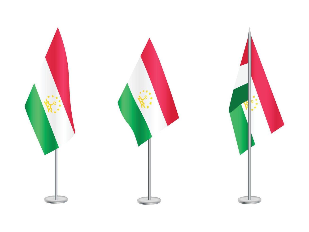 Flag of Tajikistan with silver pole.Set of Tajikistan's national flag vector