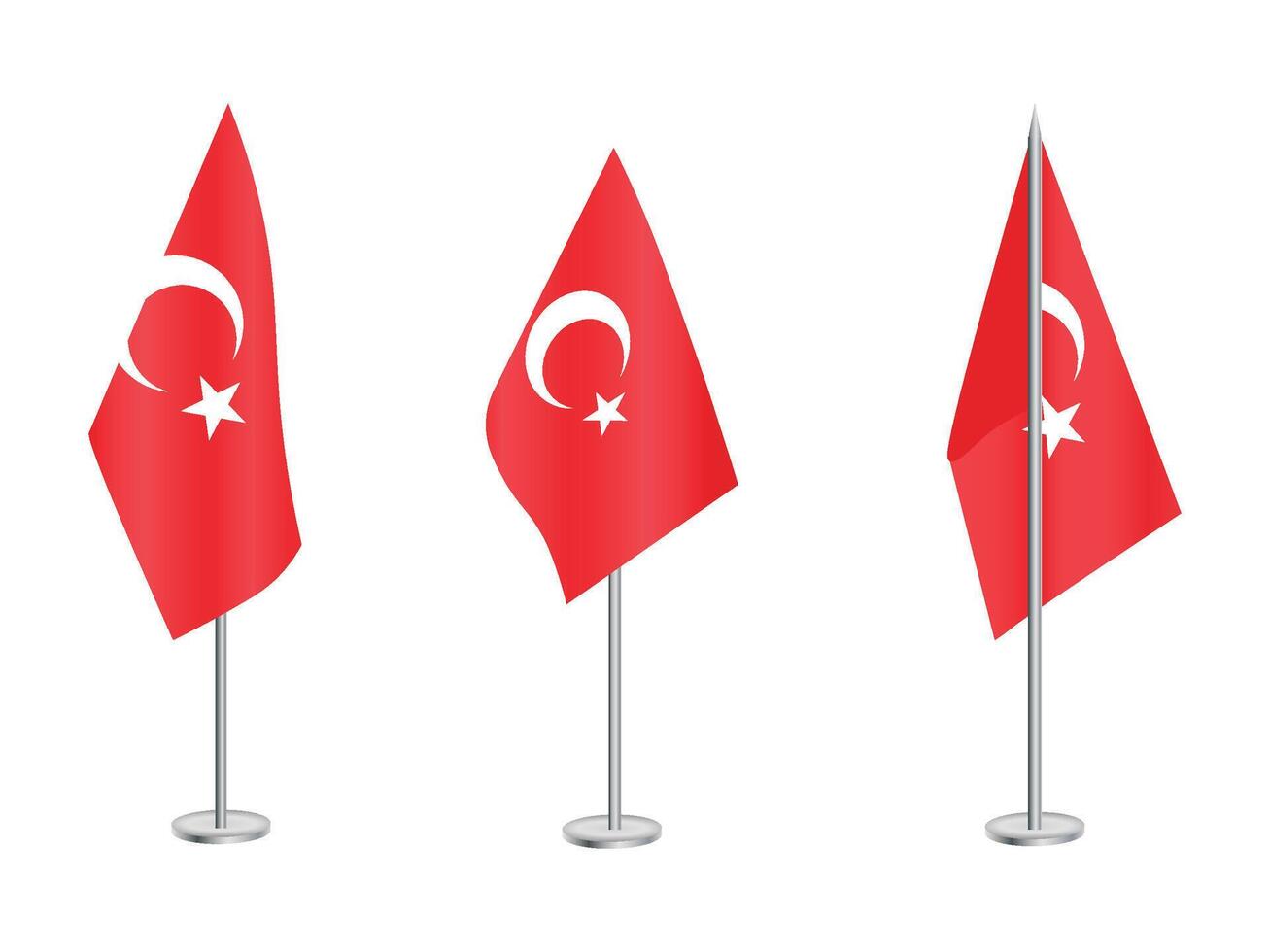 Flag of Turkey with silver pole.Set of Turkey's national flag vector