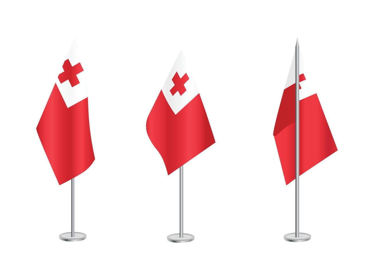Flag of Tonga with silver pole.Set of Tonga's national flag vector