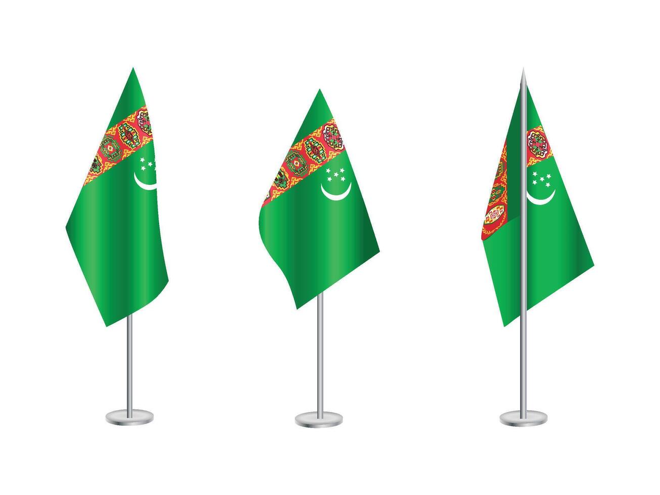 bandera de Turkmenistán con plata conjunto de polos de Turkmenistán nacional bandera vector