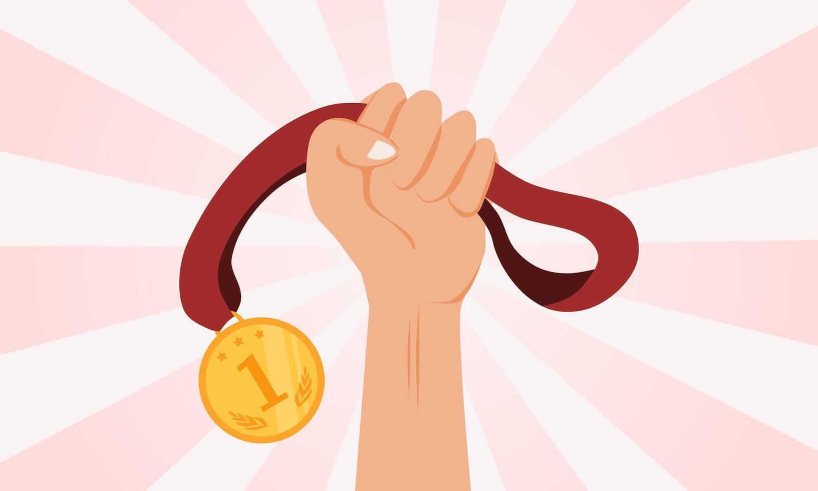 Hand holding a gold medal. Winner concept vector