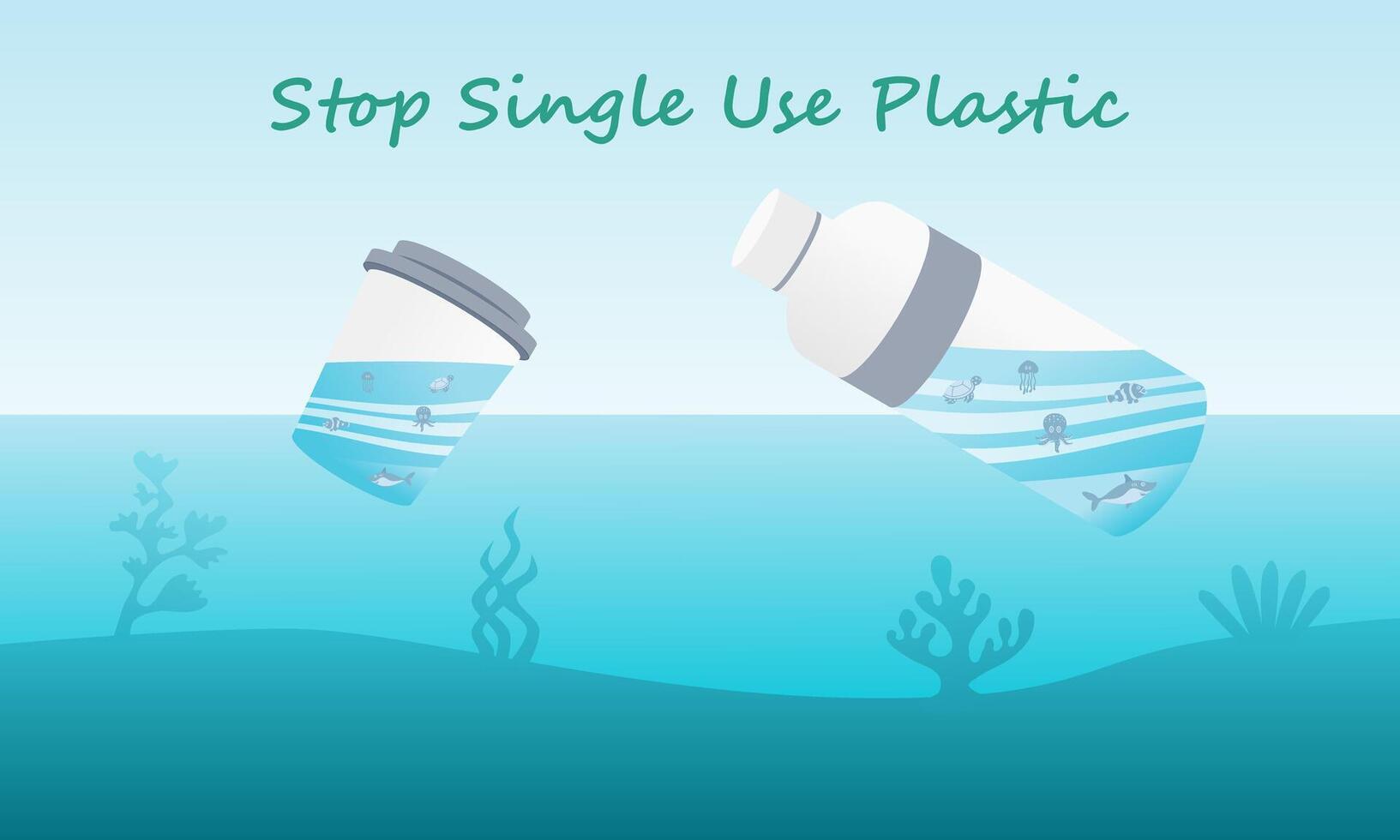 detener soltero utilizar el plastico campaña. protesta en contra el plastico basura. vector