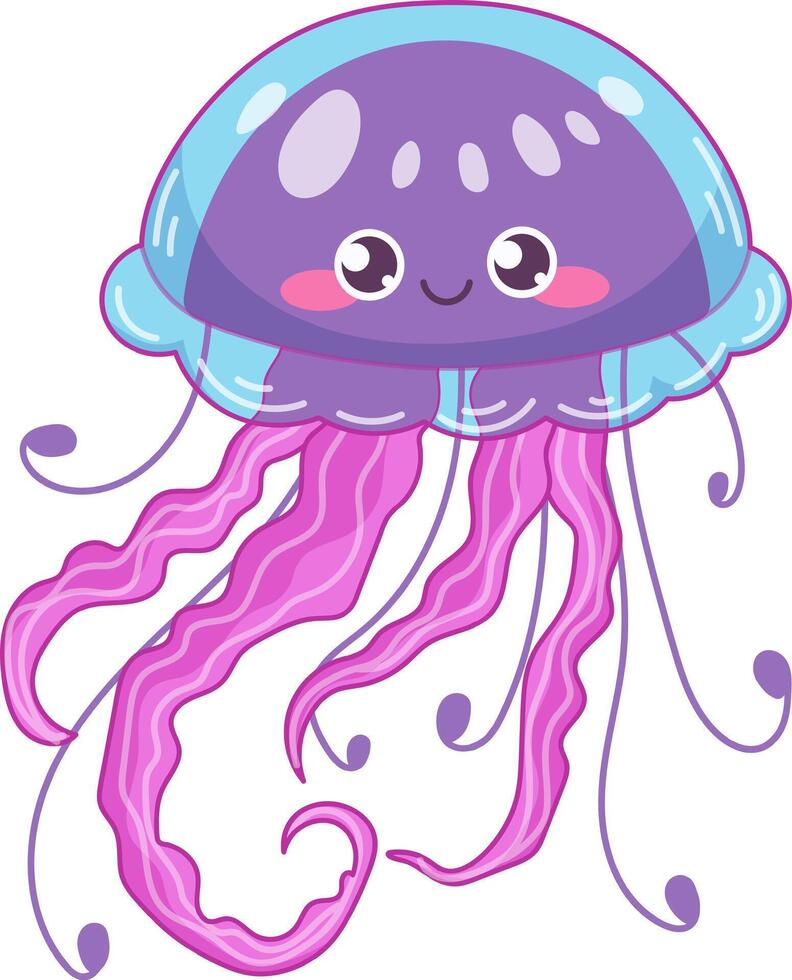 Cute baby jellyfish with colorful tentacles on white background. illustration in childish style for children, prints, tshirts. vector