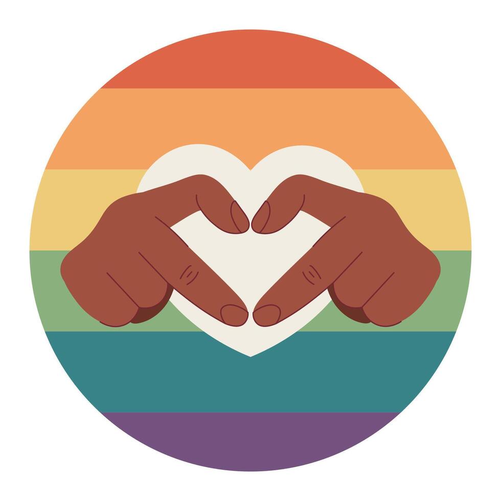 icon, LGBTQ rainbow flag icon with black man finger heart. Illustration on white background vector