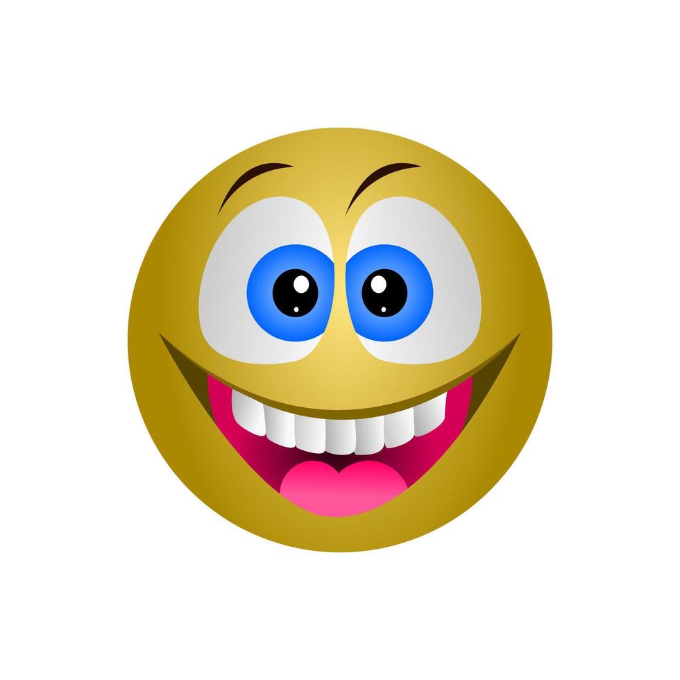 Emoticon with big toothy smile isolated on white background. vector