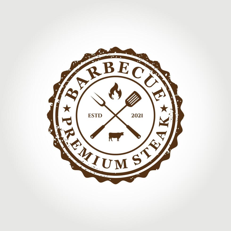 barbecue premium steak retro logo design vector