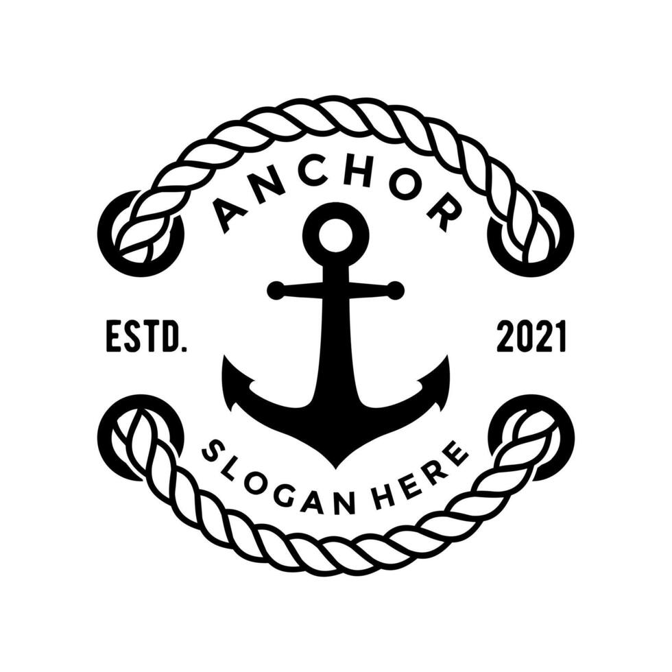 classic anchor retro logo design template, vintage style. vector