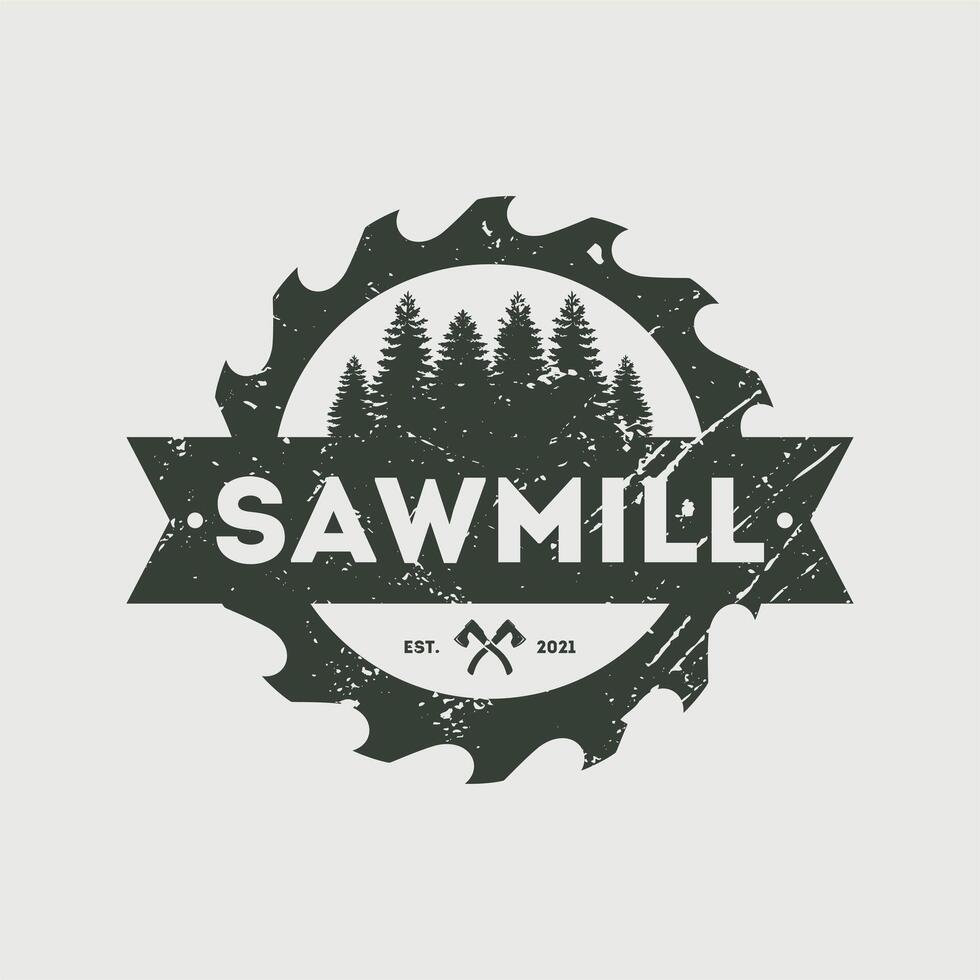 sawmill logo design. vintage style, woodworker, lumberjack. vector