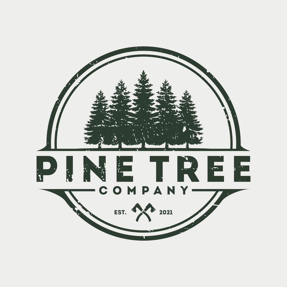 pine trees logo vintage style, rustic retro, design template, illustration vector