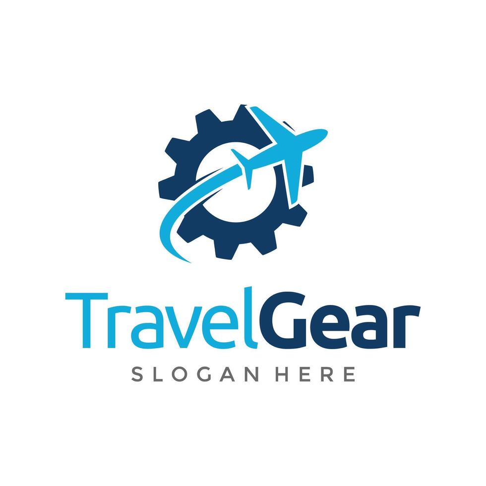 airplane with gear logo design vector