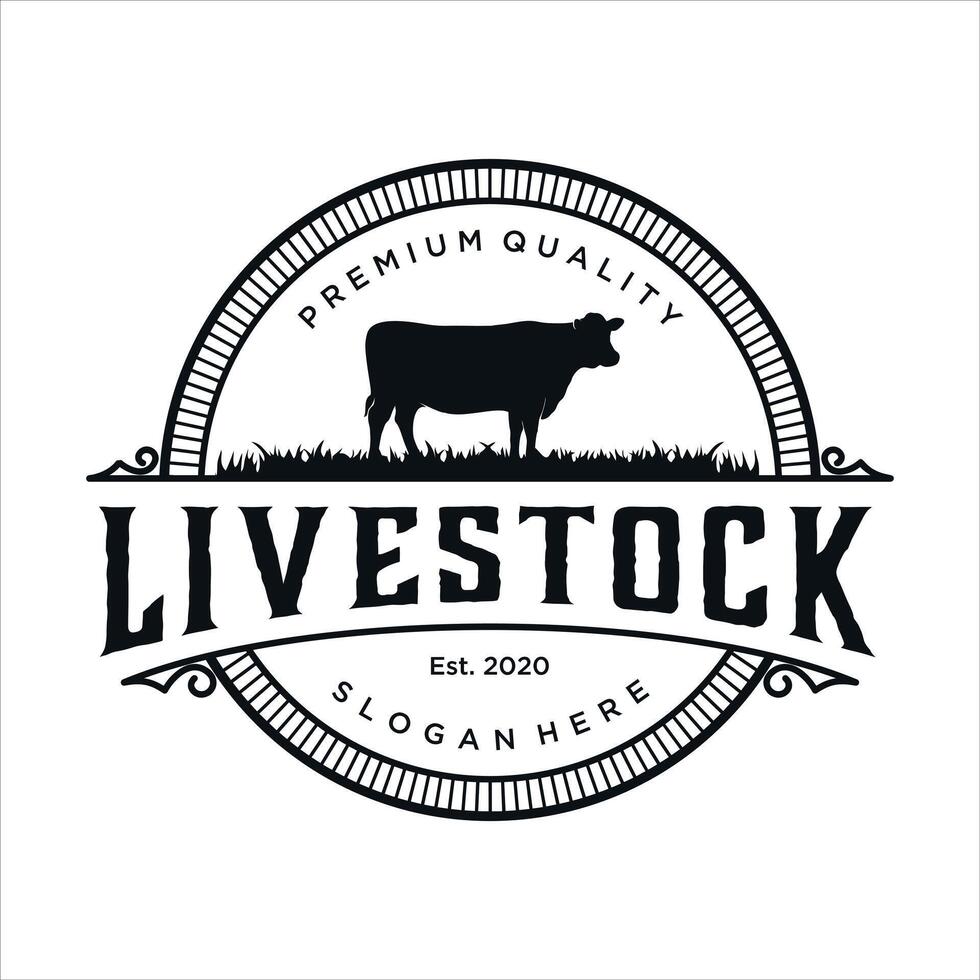 retro vintage, livestock cattle farm logo design template vector