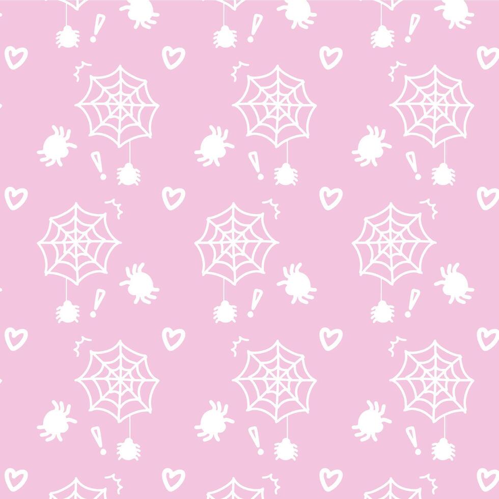 Pattern with spider web on pink background. Pink halloween pattern for kids. vector