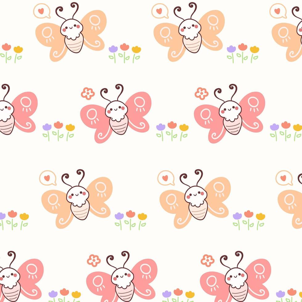 Seamless pattern with flowers and butterflies.Butterfly repeat pattern background. vector