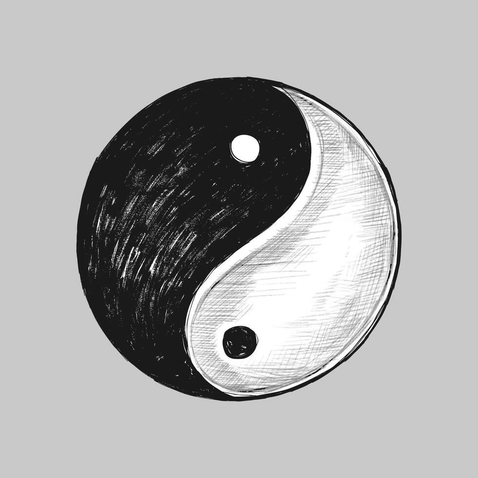 Black and white sketch of a yin yang symbol representing balance and harmony vector