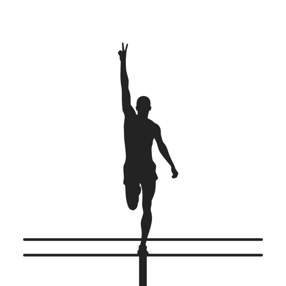 Silhouette of a male athlete victory pose on white background vector