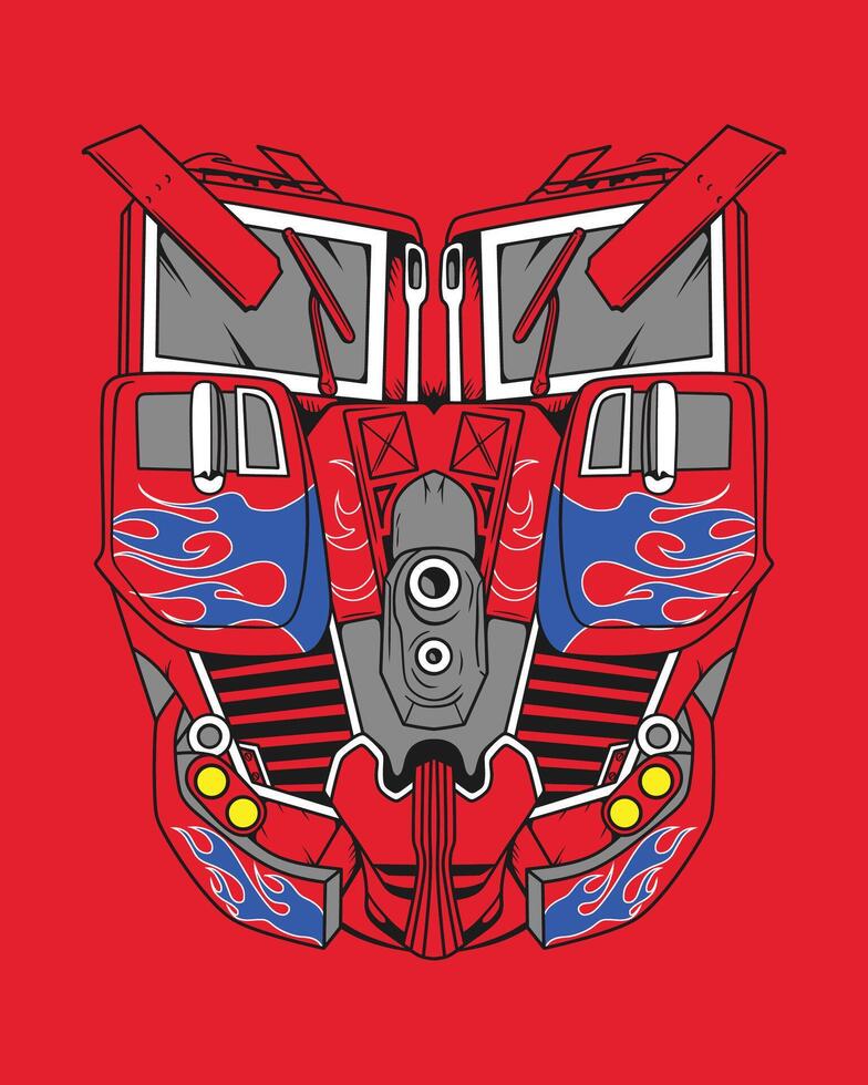 illustration of a robot body with a symmetrical design, against a vibrant red backdrop vector