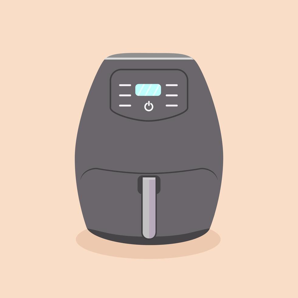 Air fryer kitchen flat design isolated on peach background. Fry bakery cook. Healthy chip food vector