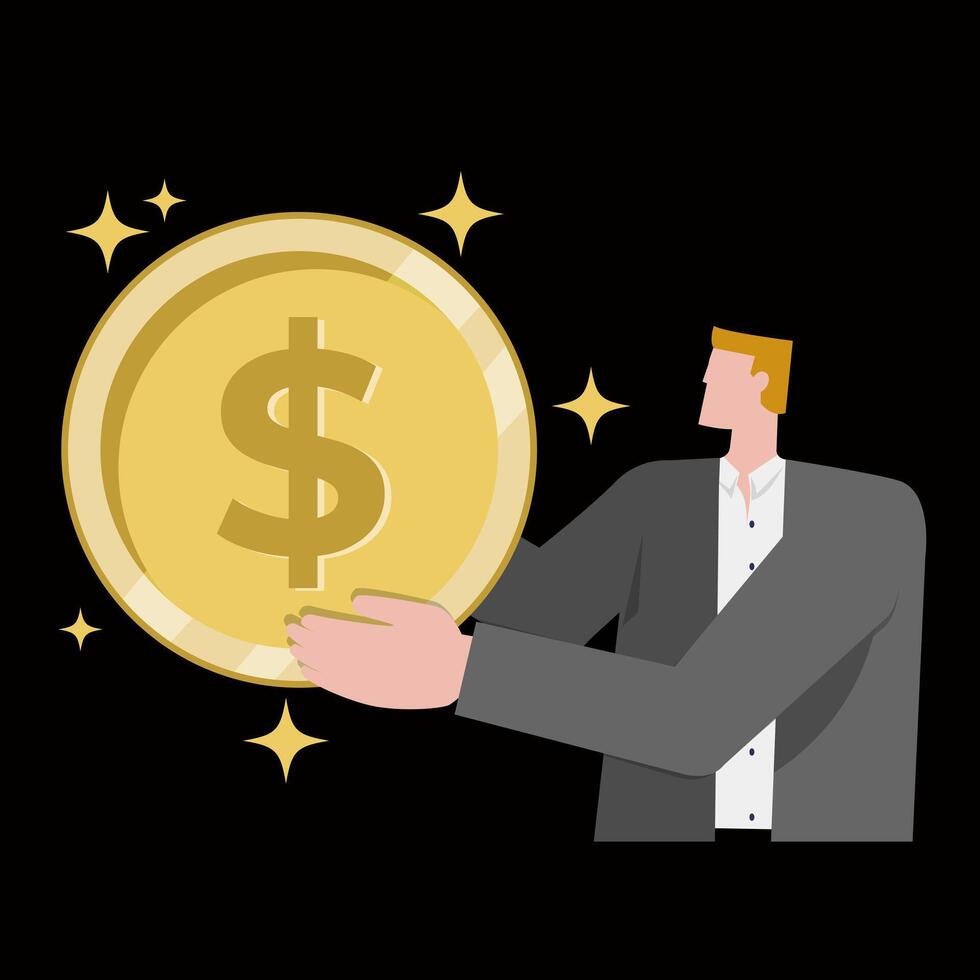 Man with coins currency finance funds illustration art sign symbol design vector