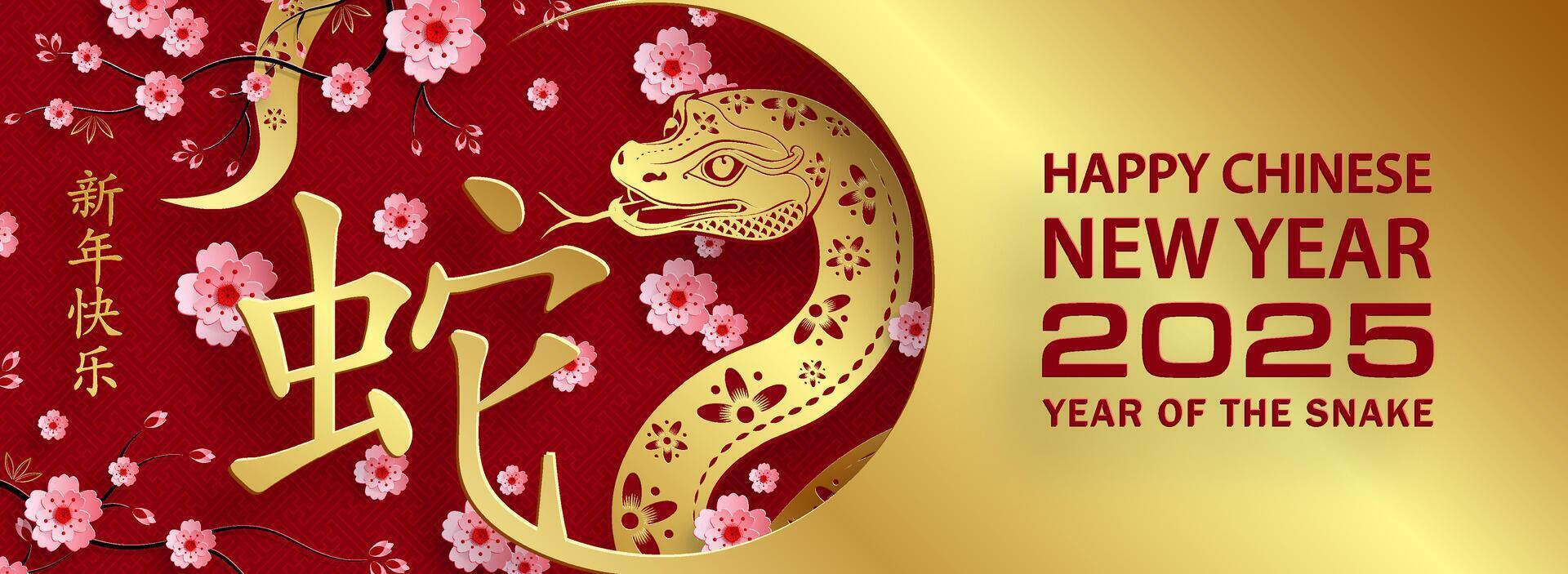 Happy Chinese new year 2025 Zodiac sign, year of the Snake vector
