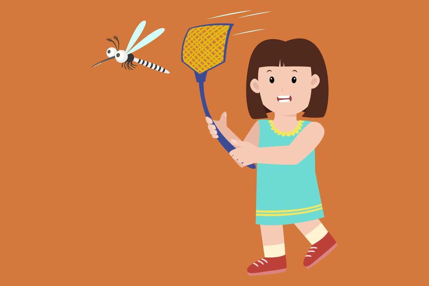 child hit mosquito. dengue fever and mosquito control concept vector