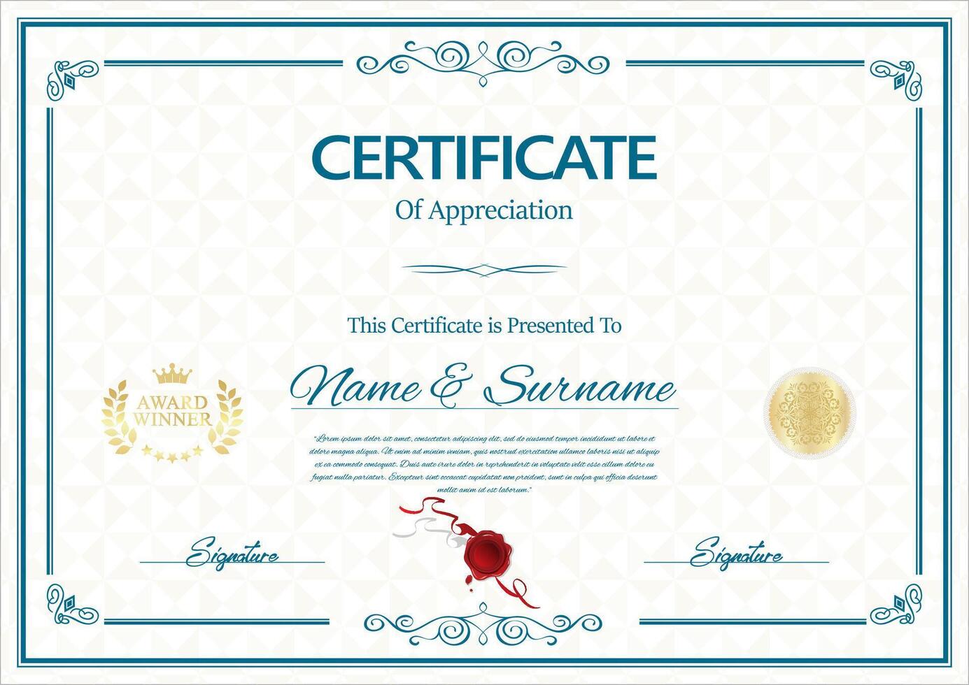 Certificate template with golden seal vector