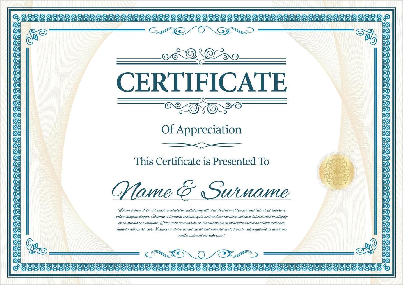 Certificate template with golden seal vector