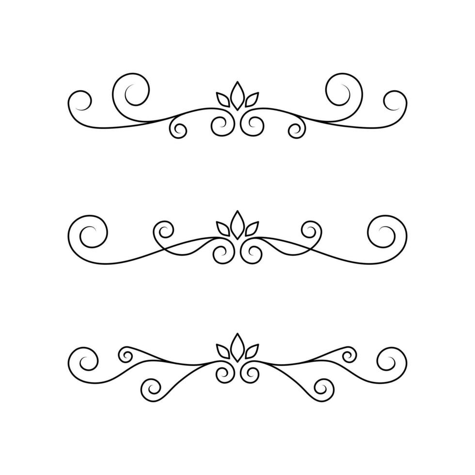 Classic line separators. Flourishes decorative dividers, book embellishment decoration ornaments vector