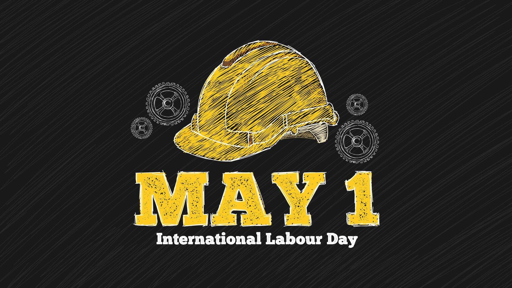 internacional labor día bandera con difícil la seguridad sombrero tiza ilustración estilo vector
